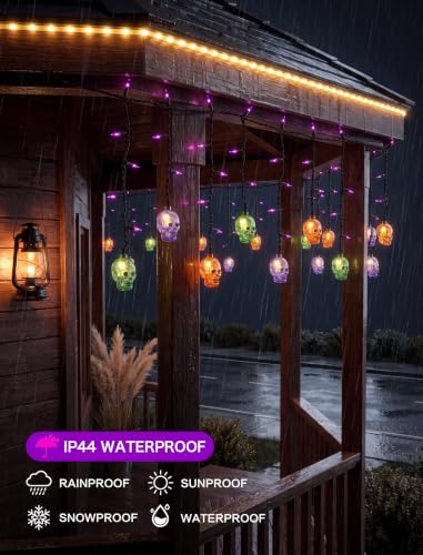 SUNSGNE 7FT 50 Count LED Halloween Skull Curtain Lights, Plug-in $13.22 AC - image 3