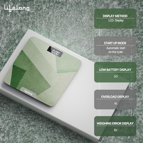 Image of Lifelong Weighing Machine with Backlit LCD Panel |Digital Weight Machine for Body Weight|Thick Tempered Glass with LCD Display|Bathroom Weighing Scale (Olive Green)