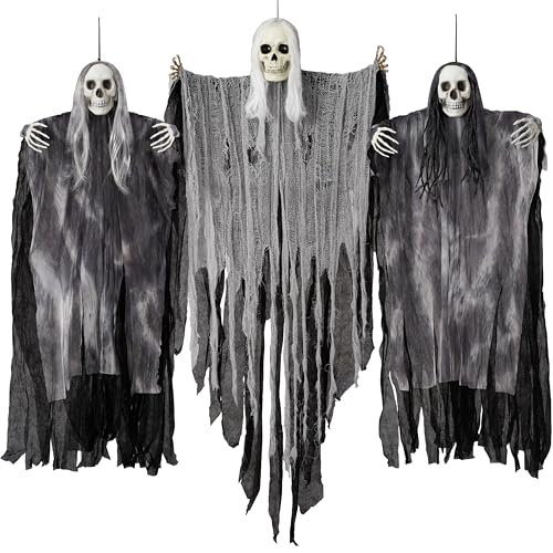 JOYIN 3 Packs Hanging Halloween Skeleton Ghosts Decorations Outdoor, Grim Reapers for Best Halloween Outdoor Decorations, Haunted Haunted House Prop, Party Supplies
