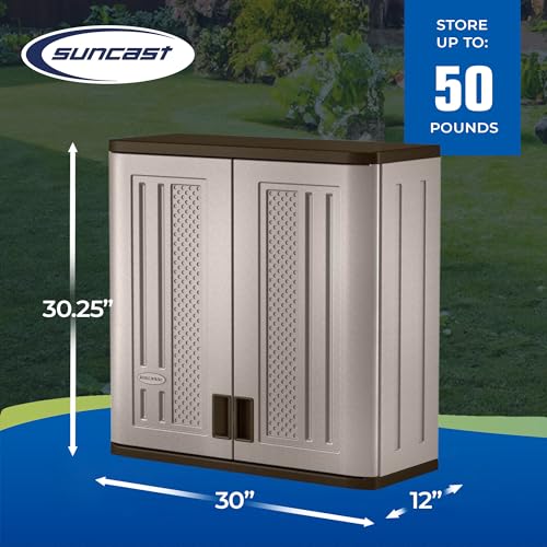 Image of Suncast 2 Pack 4 Cubic Feet Resin Single Shelf Garage Wall Storage Cabinet, Platinum