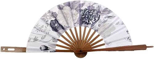 Miniatura 6 de Abanico japonés Art Deco redondo de tela de seda de bambú ventilador plegable mano para mujeres boda fiesta decoración del hogar blanco