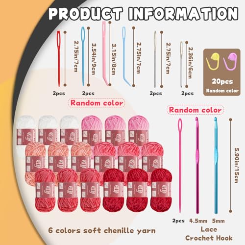 Image of Lunarm Chenille Yarn for Crocheting Knitting, 18 Pack of 100g /3.5oz Velvet Yarn Thick Soft Chunky Fluffy Weaving Plush for Blankets Clothes Pattern Creations 263 Yard with Big Eye Needles(Pink Series)