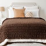 BATTILO HOME Chocolate Brown Faux Fur Throw Blanket, Double Side Reversible Ruched Rabbit Fur Blanket for Couch, Bed, Cozy Soft Warm Mink Blanket, 150x200cm - Image 3
