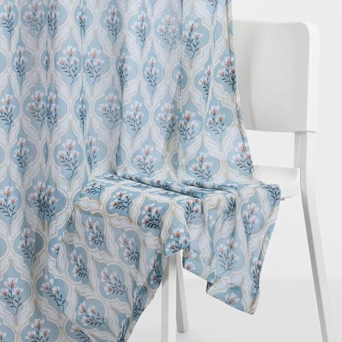 Image of haus & kinder Sheer Door Curtain 7 Feet Long Pack of 1 Door Curtain, 7 Feet Curtain for Door, Light-Filtering & Breathable (Bloom Lattice, Multicolor 114x213cm)