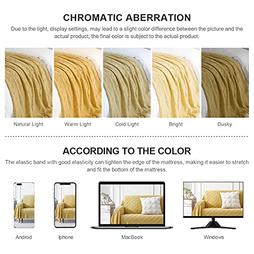 BOURINA Mustard Throw Blanket 50 x90 Inches Throw Textured Solid Soft Sofa Throw Bed Runner Couch Cover Knitted Decorative Blanket Bed Runner