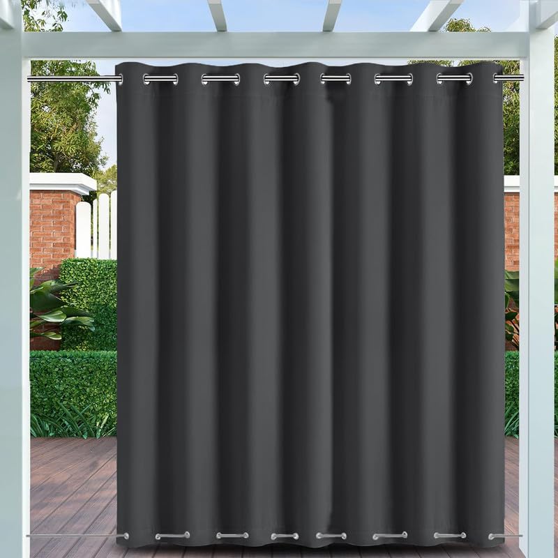 BliRiki Weatherproof Outdoor Curtains with Top and Bottom Grommets, Waterproof Outdoor Curtains for Patio, Thermal Insulated Privacy Blackout Curtain for Porch Pergola, 1 Panel, W72 xH102, Dark Grey