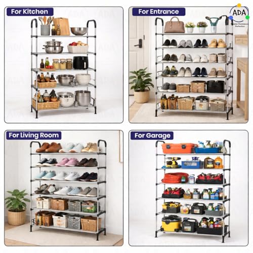 Image of ADA Premium Multipurpose Shoe Rack | 6-Tier Shoe Storage Organizer, Compact Space Saver, Sturdy & Durable Rack for Entryway, Living Room, Bedroom & Closet - Black & Grey