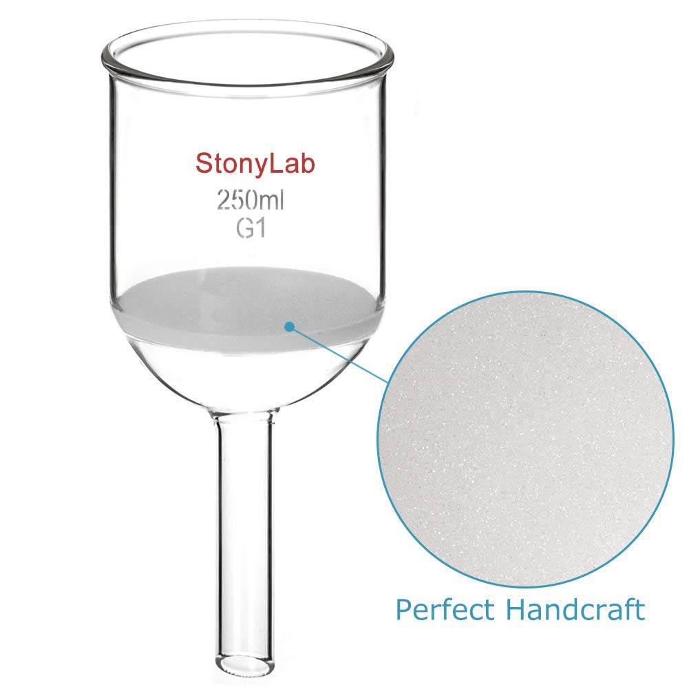 StonyLab Verre Borosilicate Buchner Filtre Entonnoir avec Epais Fritte Disque (G1), Buchner Filtering Funnel, 76mm de Diamètre Intérieur, 80mm de Profondeur (250ml)