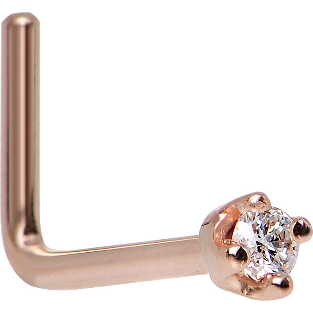 Body Candy14k Rose Gold 1.5mm Diamond (0.015 cttw) L-Shaped Nose Ring 20 Gauge