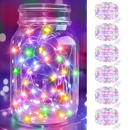 btfarm Lot de 6 guirlandes lumineuses LED avec batterie - Petite taille - 2 m - 20 LED - Mini guirlande lumineuse à piles - Fil étanche avec pile bouton -...