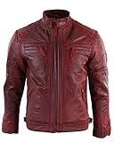 Chaqueta para hombre de cuero suave 100 % auténtico de estilo motero retro rojo XXXL