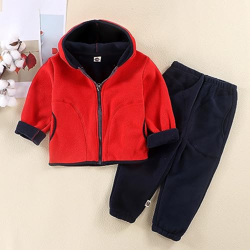 Toddler/Little Boys Boys Shaker Suit Long Sleeved Hooded Jacket Color Zipper Top + Solid Color Elastic Boy Gift2
