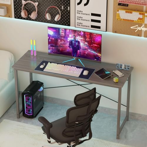 Image of JD FRESH 36 Inch Folding Study Table Desk with Metal Frame & Wooden Finish /Portable Table /Space Saving Computer Desk for Home Office, Bedroom /Foldable Writing Table, Laptop Desk (Grey)