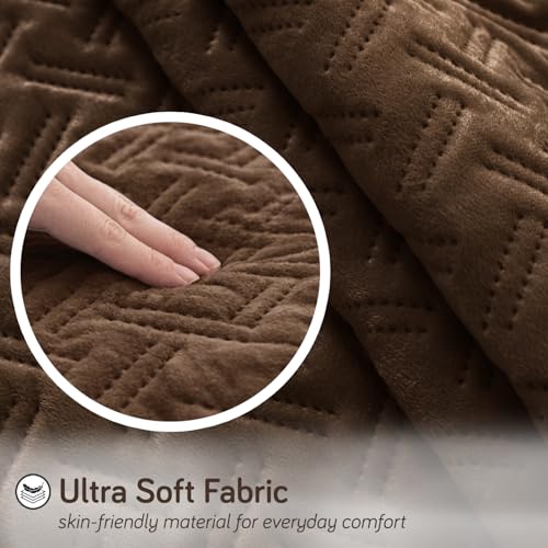 Image of HOKIPO Premium Velvety Quilted Sofa Backrest Cover - Anti-Slip, Washable, 'Softline Quilted Series' | Chocolate Brown (AR-6322-BR)