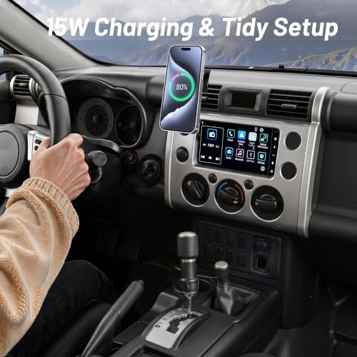 Image of Car Phone Holder Mount for Toyota FJ Cruiser (2007-2013 2014), Magnetic Phone Holder, Magsafe Car Mount Charger, Dashboard Phone Holder, 15W Wireless Fast Charging for iPhone, Samsung & Google