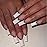 Magrace Press on Nails Long Square Fake Nails White French False Nails with Designs Rhinestone 24 pcs Stick on Nails for Women (A-2)