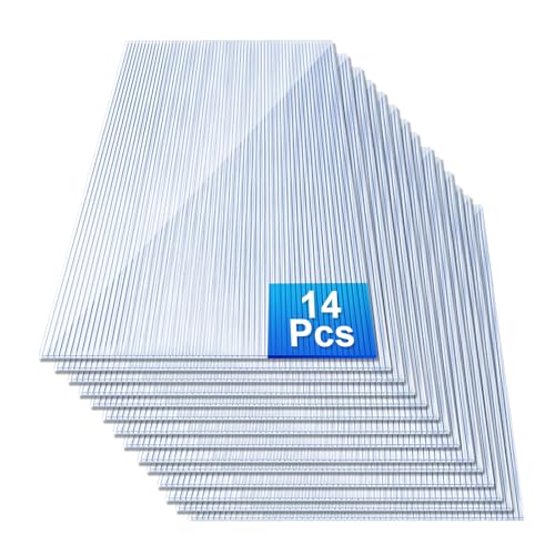 4mm 14 Pcs Upgrade Polycarbonate Greenhouse Panels Set (4' X 2'X 0.16'') Twin-Walled Polycarbonate Panels for Greenhouse Plant Stand Roof with 100pcs Greenhouse Accessories