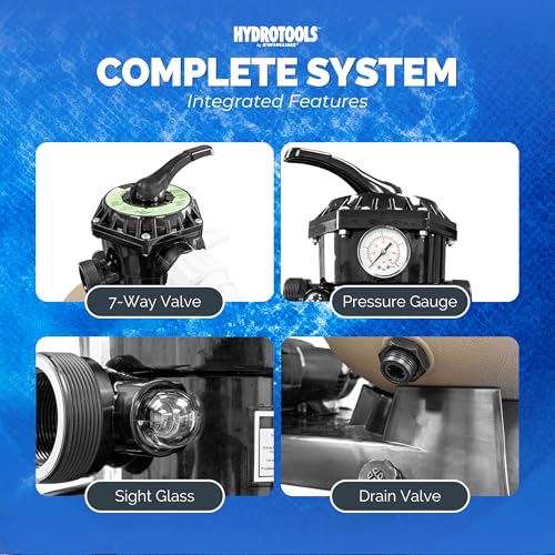 Image of SWIMLINE HYDROTOOLS Pool Sand Filter Pump For Above Ground & Inground Pool | 24 Inch Cleaner System VARIABLE DUAL 2-SPEED 1.5 HP Horsepower 4980 GPH | For Pools Up To 22000 Gallons 7 Way Valve, Beige