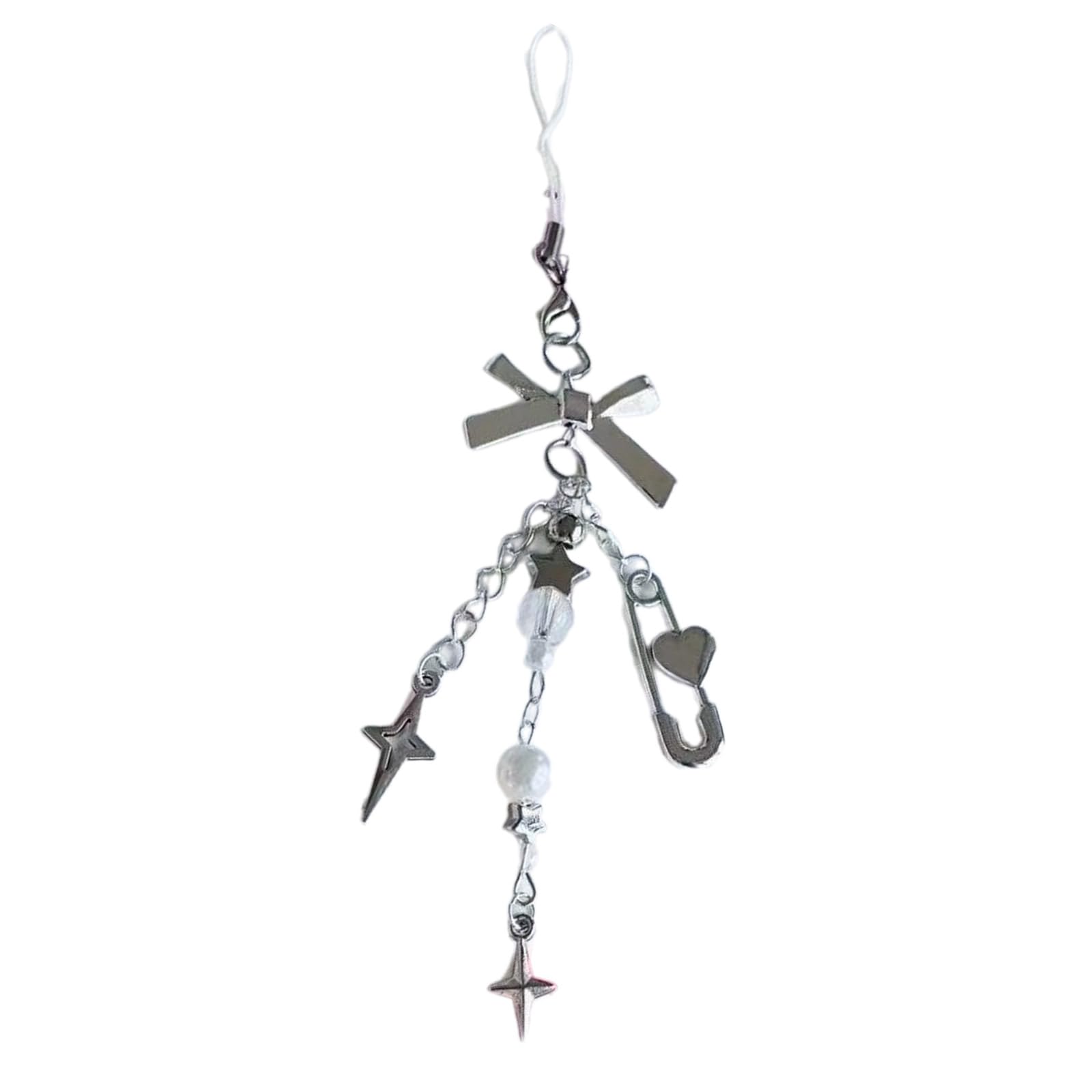 NEWFT Handmade Wing Phone Pendant Sweet Bowknot Keychain Heart Beaded Ornament