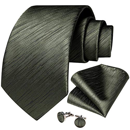 Image of DiBanGu Mens Solid Color Tie and Pocket Square Set Woven Silk Plain Necktie & Handkerchief for Men Wedding Party Formal