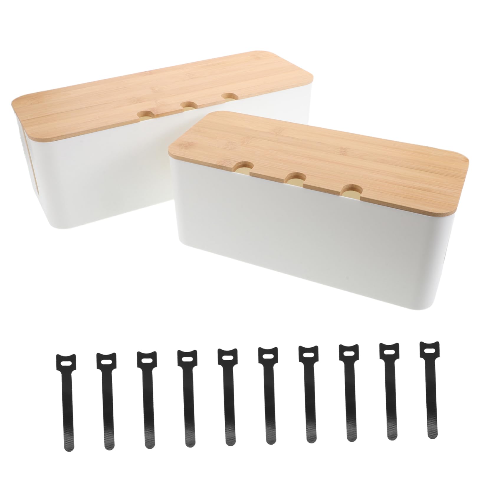 Caja Organizadora de Cables con Orificios para Escritorio, 1 Juego | Plástico y Madera, Diseño Simple y Moderno, para Oficina y Sala de Conferencias