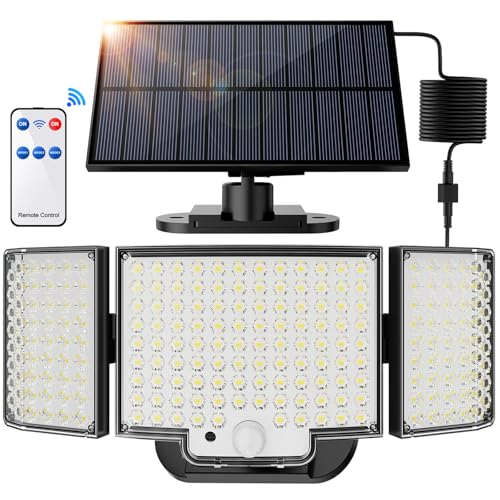 SIGRILL Solarlampen für Außen, 212LED Große Solarleuchte Aussen mit Bewegungsmelder, IP65 Wasserdichte Solar Strahler mit 3 Modi, 340°Beleuchtungswinkel, Superhelle Solarlampen für Garage, Garten