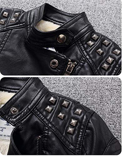 Boys Girls Spring Motorcycle Faux Leather Studded Jackets with Oblique Zipper Clothing Coat4