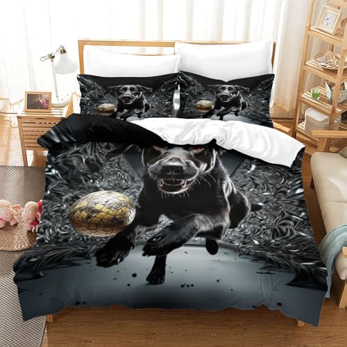 Housse de couette imprimée 3D chien 200x200 parure de lit zippée microfibre