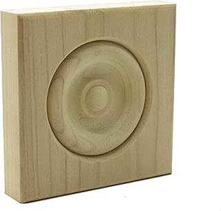 3/4" x 3 1/2" x 3 1/2" Poplar (Paint Grade) Rosette Bullseye Plinth Blocks, Hardwood (1)