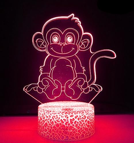 Image of 3D Monkey Night Light Lamp Illusion 7 Color Changing Touch Table Desk Decoration Lamps Acrylic Flat ABS Base USB Cable Birthday Gift Toys