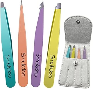 Smukdoo Professional Tweezers for Eyebrows,4 Pcs Eyebrow Tweezers Set for Ingrown Hair Removal Eyelash Extension Eyebrows Plucking Tweezers(Multi-Colored)