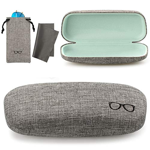 Vemiss Hard Shell Eyeglasses Case Linen Fabrics Large Sunglasses Case Concise (Small,Gray/Blue)