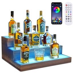 3 Tier Wine Rack with Light LED Liquor Bottle Display Case Acrylic Illuminated Bar Bottle Display Shelf RGB Lighting for Home Commercial Bar Party