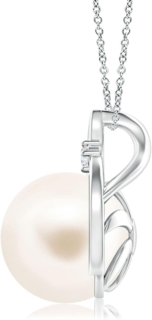 Angara Freshwater Pearl Solitaire Pendant for Women | Round Freshwater Cultured Pearl Diamond Pendant Necklace in 14K Solid Gold/Silver With 18" Chain | June Birthday, Gemstone Jewelry Gift - Image 2