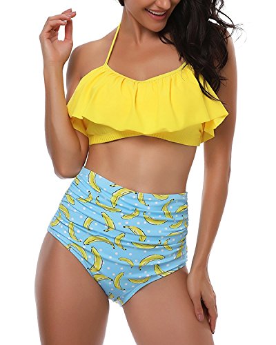 image for KABETY Girls Swimsuit Two Pieces Bikini Set Ruffle Falbala Swimwear Ba