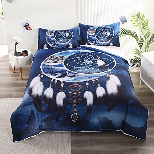 Esydream Wolf Dreamcatcher Bedding Duvet Cover Set Indian Dream Catcher Animal Wolf 3D Printed Duvet Bedspreads Set For Adult Kids No Comforter Queen Color 7 #TOP14