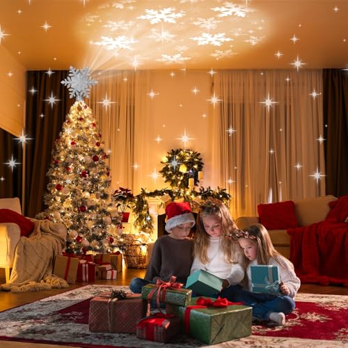 Christmas Tree Topper Lighted with 6 Projection Modes,Christmas Tree Topper Built-in LED Rotating Projector Lights 3D Christmas Tree Decorations for Xmas Party Holiday Decor(Silver Snowflake) by Sunvigor - Image 8