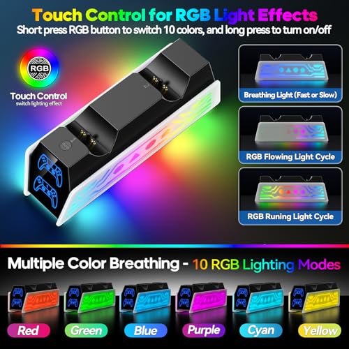 Image of PS5 Controller Charger for Commodore 64 Game, PS5 Charging Dock for Original & Edge with LED & RGB Lighting Mode,Fast Controller Charging Station Stand for PlayStation