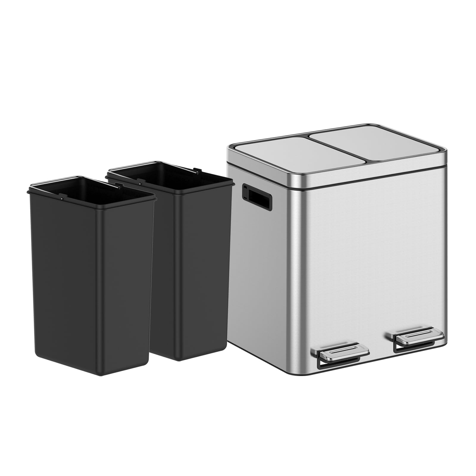 GarveeHome 8 Gallons Rectangular Recycling Trash Can with 2 Compartments, Silver, 30 Liters (4+4Gallons)