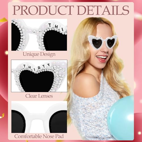 30th Birthday Decorations for Women，Hello Thirty Birthday Sunglasses and Sash Set for Bday Dress Outfit Deocr Accessories Gifts4