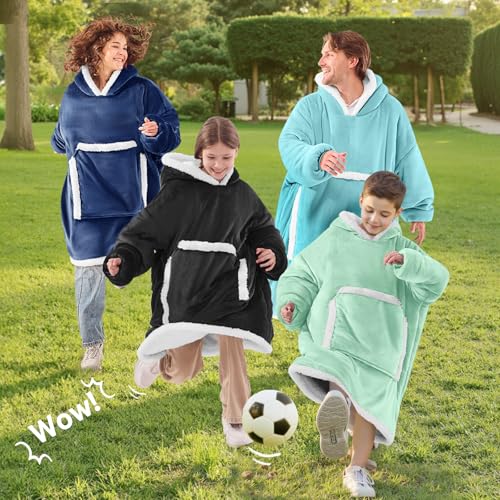 JOYWOO Black Kids Wearable Blanket Hoodie,Oversized Cat Lovers Hoodie Blanket for Kids & Teens,Birthday Gifts for Girl Boys,Warm Cozy Fuzzy Sherpa Fleece Sweatshirt Blanket with Giant Pocket Gifts