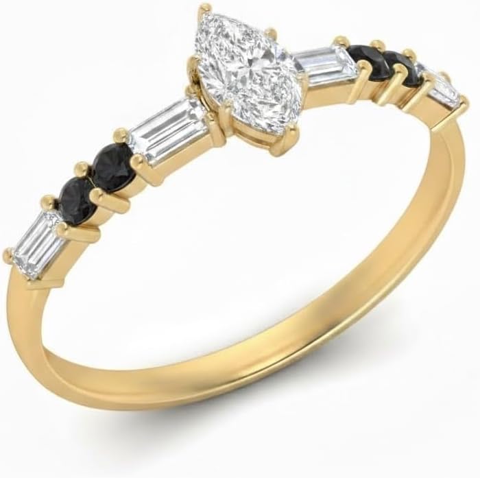 Choose Your Gemstone Vintage Classic Engagement Ring Yellow Gold Plated Marquise Shape Side Stone Engagement Rings Minimal Modern Design Birthday Gift Wedding Gift US Size 4 to 12