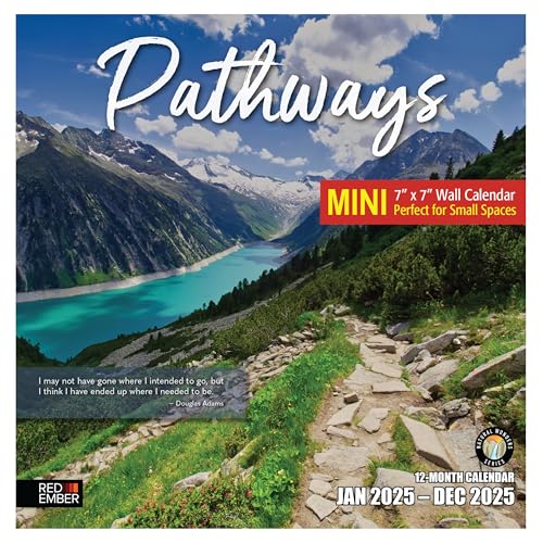 RED EMBER Pathways with Inspirational Quotes Mini 2025 Wall Calendar 12 Month | 7