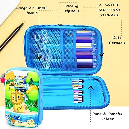 Image of FunBlast Pencil Pouch Case - Cute Animal Pencil Case, Multipurpose Zipper Pencil Pouch for Kids, Large Capacity Stationary Organizer for School Kids, Pouch for Kid (Multicolor)