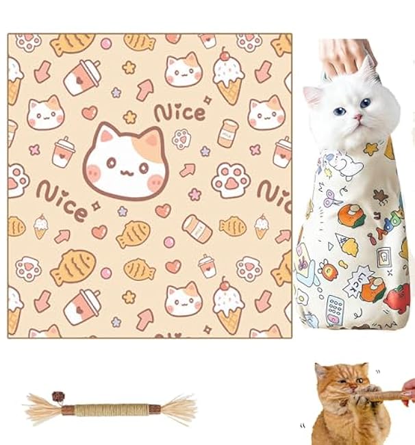 Stress-Free Cat Wrap for Cutting Nails,Anti-Escape,Anti-Scratch,Anti-Bite,Pamper Your Furry Friend with This Self-Adhesive Cat Grooming Wrap(55 * 55)-Dz5ZTsyi