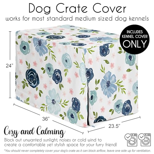 Sweet Jojo Designs 91 cm Capa de gaiola média para cães (azul/rosa boho floral) para meninas, capas