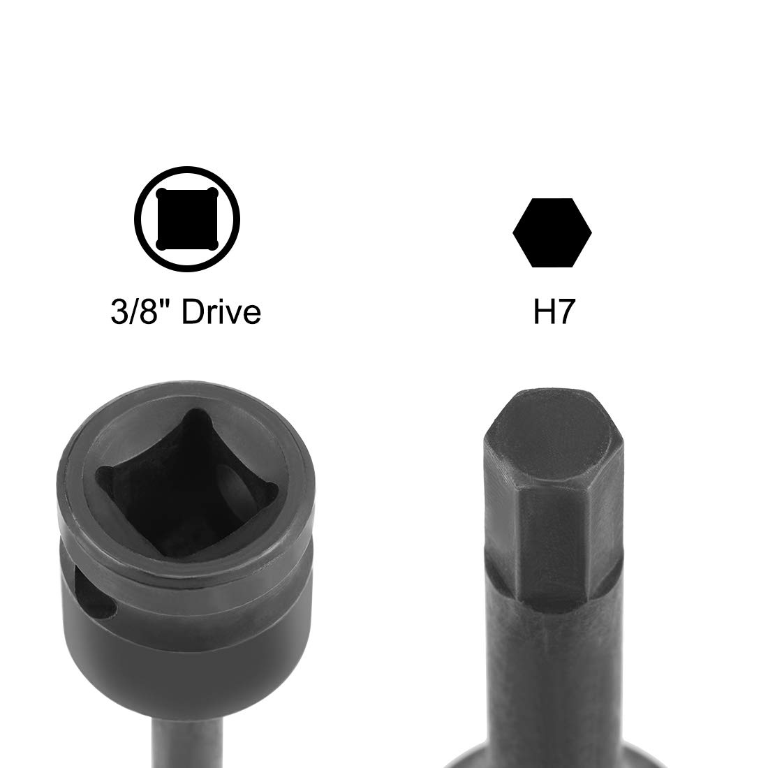 sourcing map 3/8 Empreinte x H7 7mm Douille Impact Hexagonal Pointe Métrique 3 Longueur Cr-Mo Acier