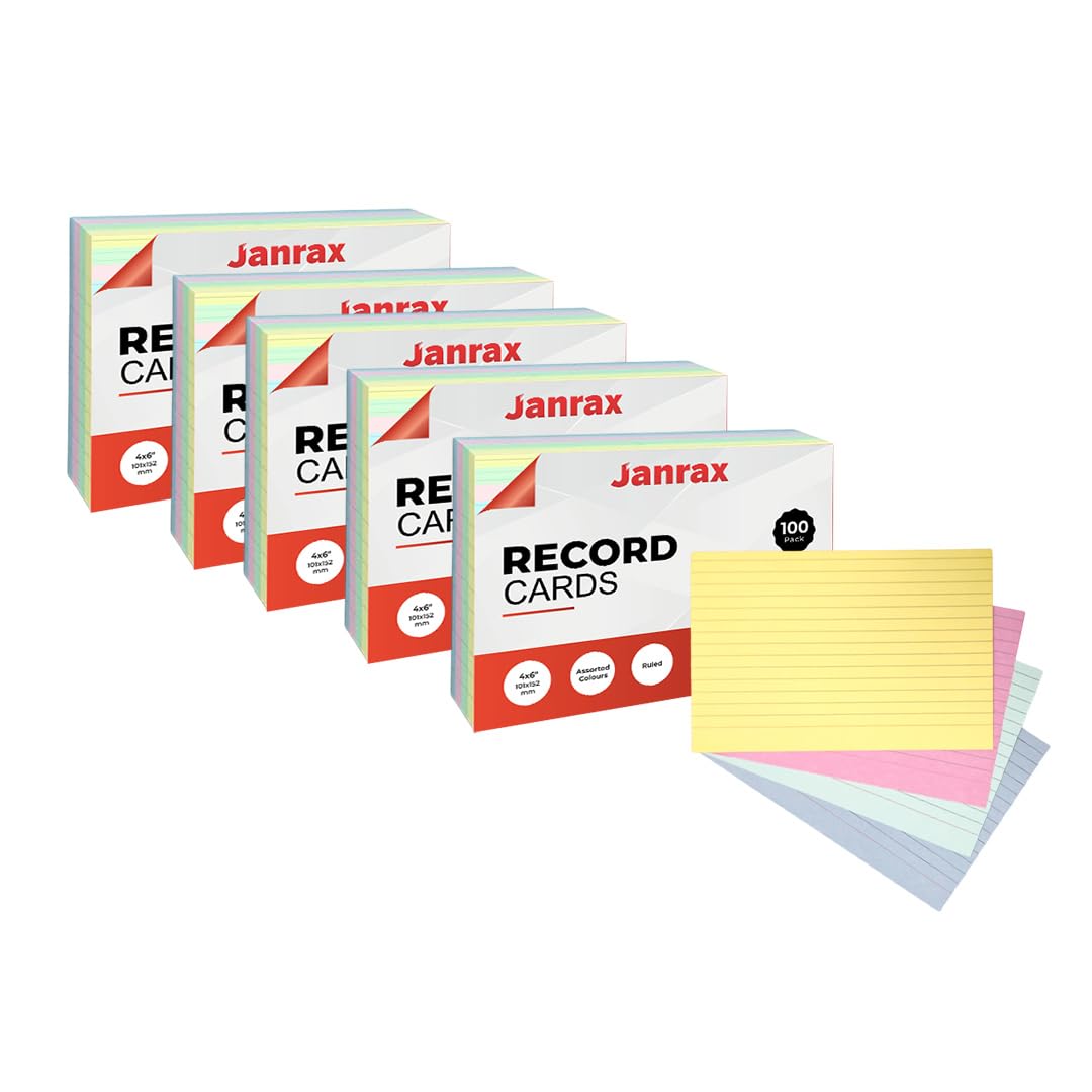 Pack of 600 Assorted Colour Ruled 6x4 Record Cards – Lined Study Index Cards for Notes, Revision