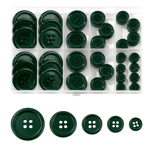 100 PCS Resin Button 4 Holes Round Craft 5 Sizes of Round Mixed Buttons for Sewing DIY Crafts Childrens Manual Button Painting Handmade Ornament DecorativeDark Green