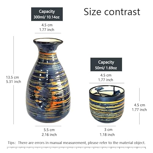 Sake Set Blue Japanese 5 Pcs Traditional Japan Sake Cup Set Hand Painted Design Porcelain Pottery Ceramic Cups Crafts Wine Glasses Gifts (Blue Rich, 300 Ml) #TOP3